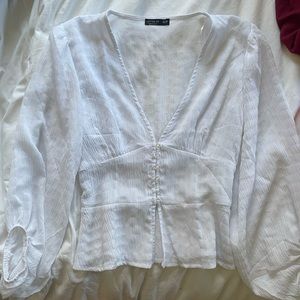 White semi-sheer Cotton On long ballon sleeve top